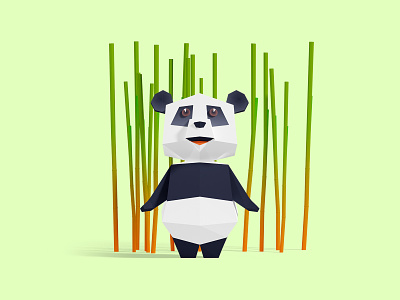 Panda 3d animation bamboo black children cute game green illustration interactive low poly panda white