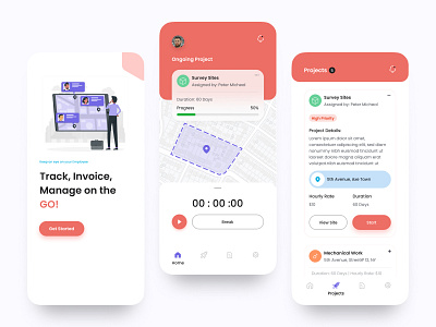 Project Management App UI geofence geographic ios location tracker popular project time time tracking uidesign