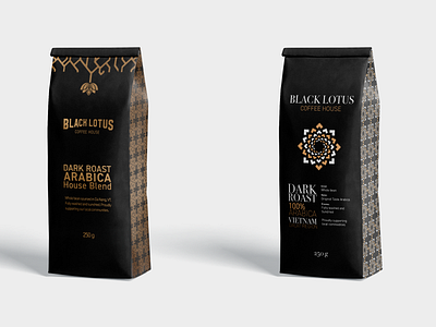 Black Lotus Coffee House black black and gold brand identity branding and identity coffee coffee bag gold iterations logo package design packaging typography versions vietnamese visual design