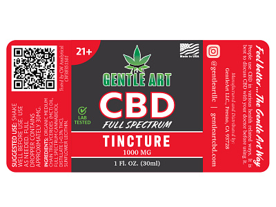 CBD Product Label for Gentle Art bottle label full color printing package design product label