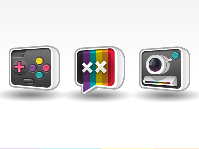 Three icons camera cute game icons