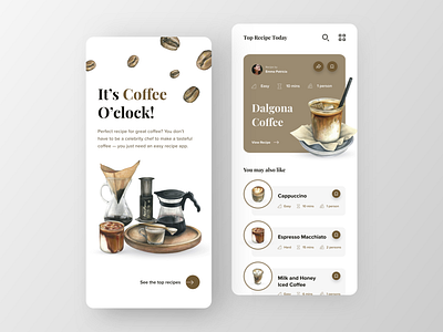 Coffee Recipe Application branding concept design logo mobile app mobile application mobile ui ui ux vector web web design