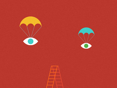 eye see you color eye flat float illustration ladder lines minimal parachute red surreal vector