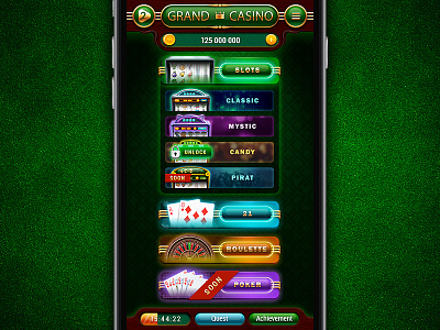 Grand Casino application cards casino game layout mobile uiux