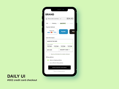 Daily UI Challenge #002 Credit Card Checkout branding checkout creditcardcheckout dailyui 002 design mobile ui ux