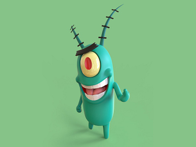 Sheldon J Plankton 3d art 3d artist 3d illustration 3dsmax animal cartoon cartoon art cartoon character design fanart illustration keyshot plankton spongebob spongebob squarepants toon