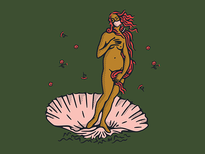 Venus in a Pandemic boticelli character female flower goddess illustration nude painting renaissance venus