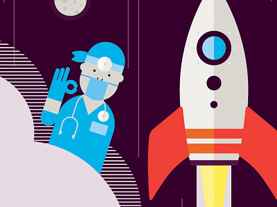 Rocket Surgery Poster design flat illustration poster rocket space surgeon surgery