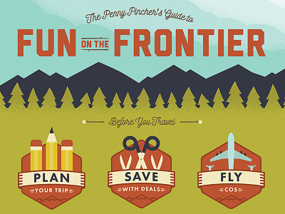 Visitor Guide Infographic airplane badge camp campy frontier illustration infographic mountain outdoors patch travel vacation