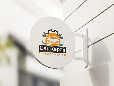 Car Repair Logo Design broken car check corporate faysal7a fix garage grey icon identity locator logo online orange place print print ready psd repair service