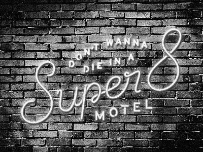 Super 8, full thingy black and white custom design gig poster lettering music neon typography