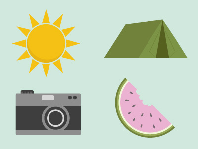 Summer Time Icons camera icons summer sun tent watermelon