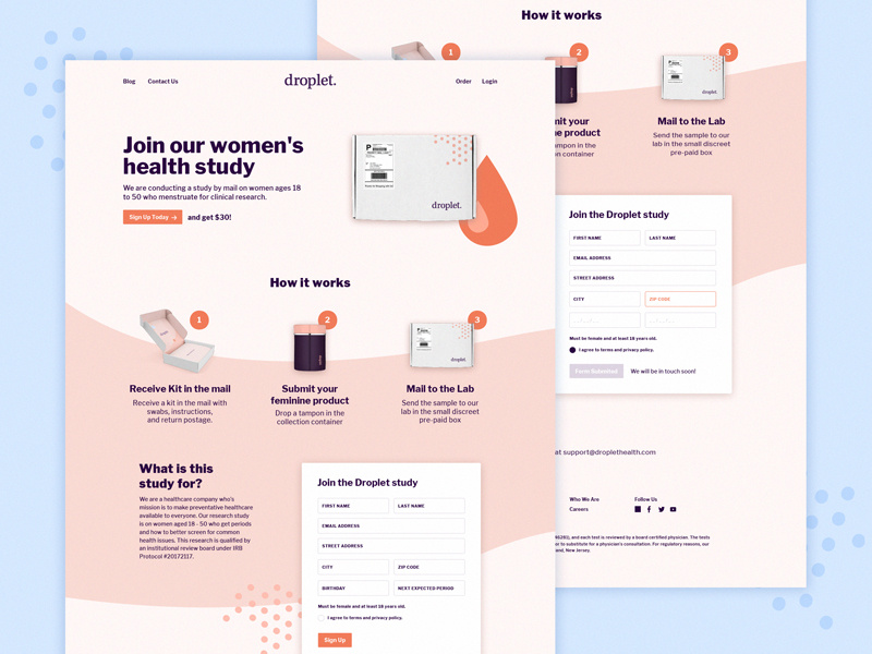 Droplet Product Page form web website page landing page. marketing ui ux minimal product