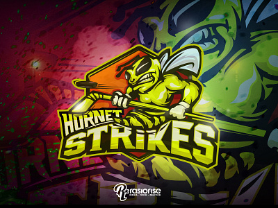 Hornet Strikes Mascot logo branding cartoon logo design esports logo hockey hornet illustration logo mascot logo vector