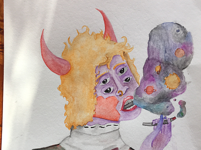 Smoking the universe watercolor art weird