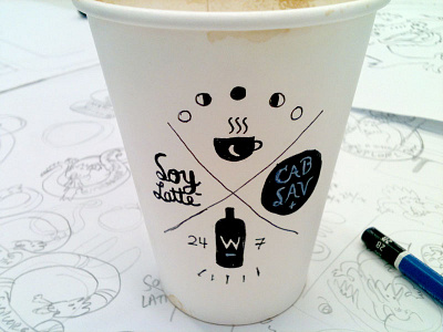 Coffee vs Wine Cup coffee cup drawing hand lettering illustration wine