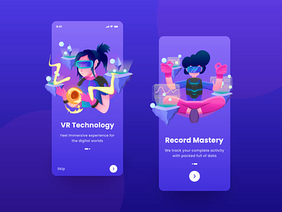 VR Mobile Apps - Onboarding Animation after effect animation app ar design design ui illustration mobile mobile ui onboarding purple ui ui design virtual reality vr