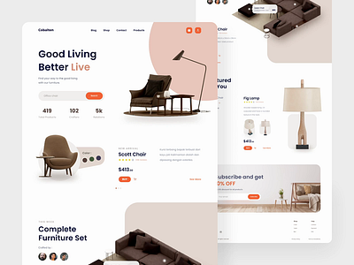 Cobalten - Furniture Landing Page Animation after effect animation brown clean ecommerce furniture interior landing landingpage minimalism minimalist web design website