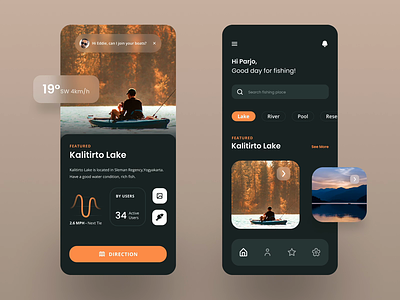 Fishing Explore Apps - Mobile Apps animation apps brown clean cleandesign fishing green mobile mobile app mobile design mobile ui motion nature travel ui ui animation uiux ux