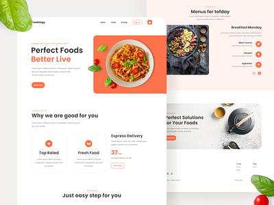 (Freebies) Foodology - Landing Page UI Kit clean clean design deliver food foodie kit landing landingpage minimalist orange ui ui kit uikit uiux ux website website design