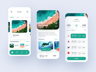 Travel Booking Mobile Apps app booking clean green icon ios minimalism mobile mobile apps modern travel travel app travelling trip ui uidesign uiux ux vacancy