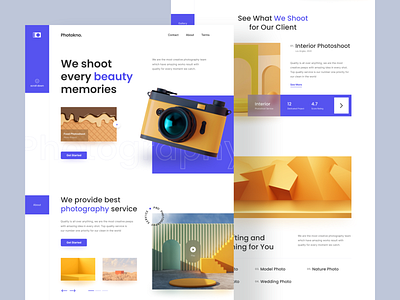 Photokno - Photography Service Landing Page 3d 3d modeling agency blue camera clean landing landingpage photography photography website ui uiux ux web design webdesign website website design