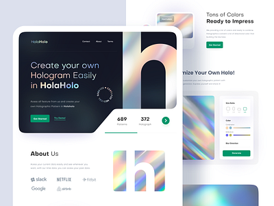 HolaHolo - Holographics Generator Landing Page clean generator gradient holograph holographic landing landingpage modern ui uiux ux web webdesign website