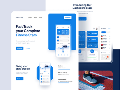 Fitrack 2.0 - All New Fitness Tracking Landing Page blue chart clean dashboard landing landing page landingpage mobile ui uidesign uiux ux web web design webdesign website website builder website design