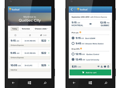 Busbud Booking UI app design