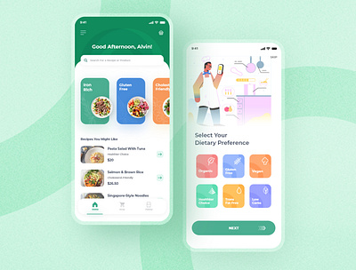 Meal Recipe App UI app app design branding button cards delivery design flat food illustration recipe typography ui ux vector