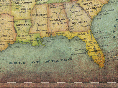 Vintage US map of the end of 19th century