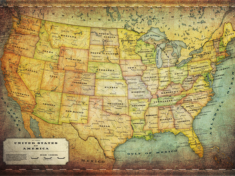 Usa Map Print American Map Vintage Map Print Old Map Antique Etsy