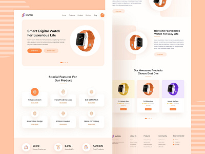 Watch - Product Landing Page camera cycle ecommerce hand watch headphone landing page product product design product landingpage shofity smart watch ui design watch watch landing page web design woocommerce