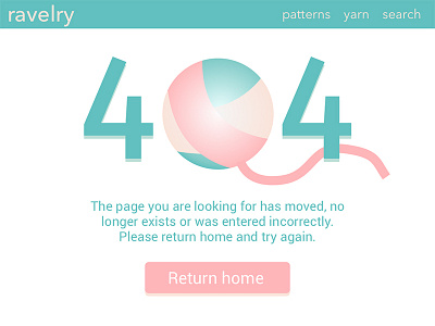 Daily UI #008 - 404 Page 404 dailyui error pink ravelry sketch teal ui vector webpage website yarn