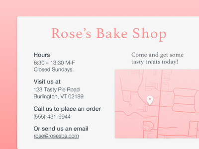 Daily UI #028 - Contact contact dailyui hours information location map page pink store ui