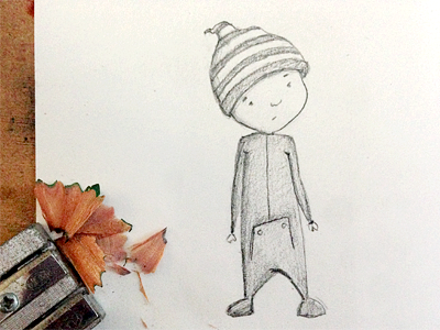 Boy in pajamas illustration character childrens illustration little boy pencil sketch