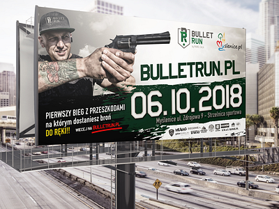 BulletRun Banner billboard bullet run campaign design designer logo logo designer mockup running shooter shooting range