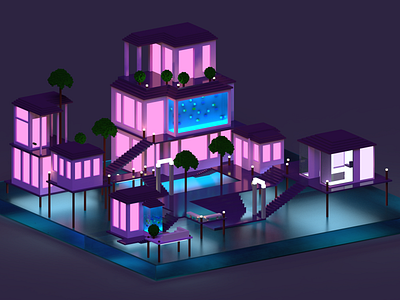 Blue Pink Town magicavoxel