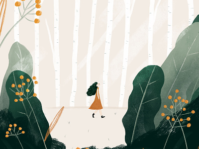 Walk in the forest character forest illustration woman