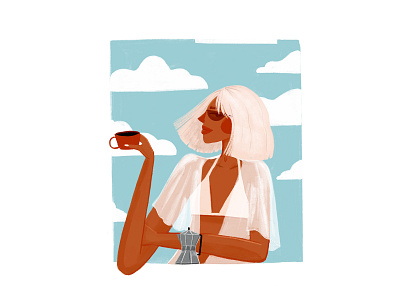 Sunrise character coffee drawing illustration woman