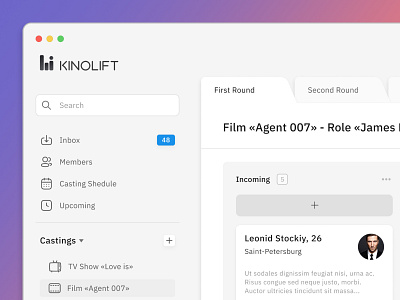 Kinolift - Casting Dashboard actors admin admin panel app casting clear dashboard design figma grey kinolift minimalistic ui ux web webdesign кинолифт