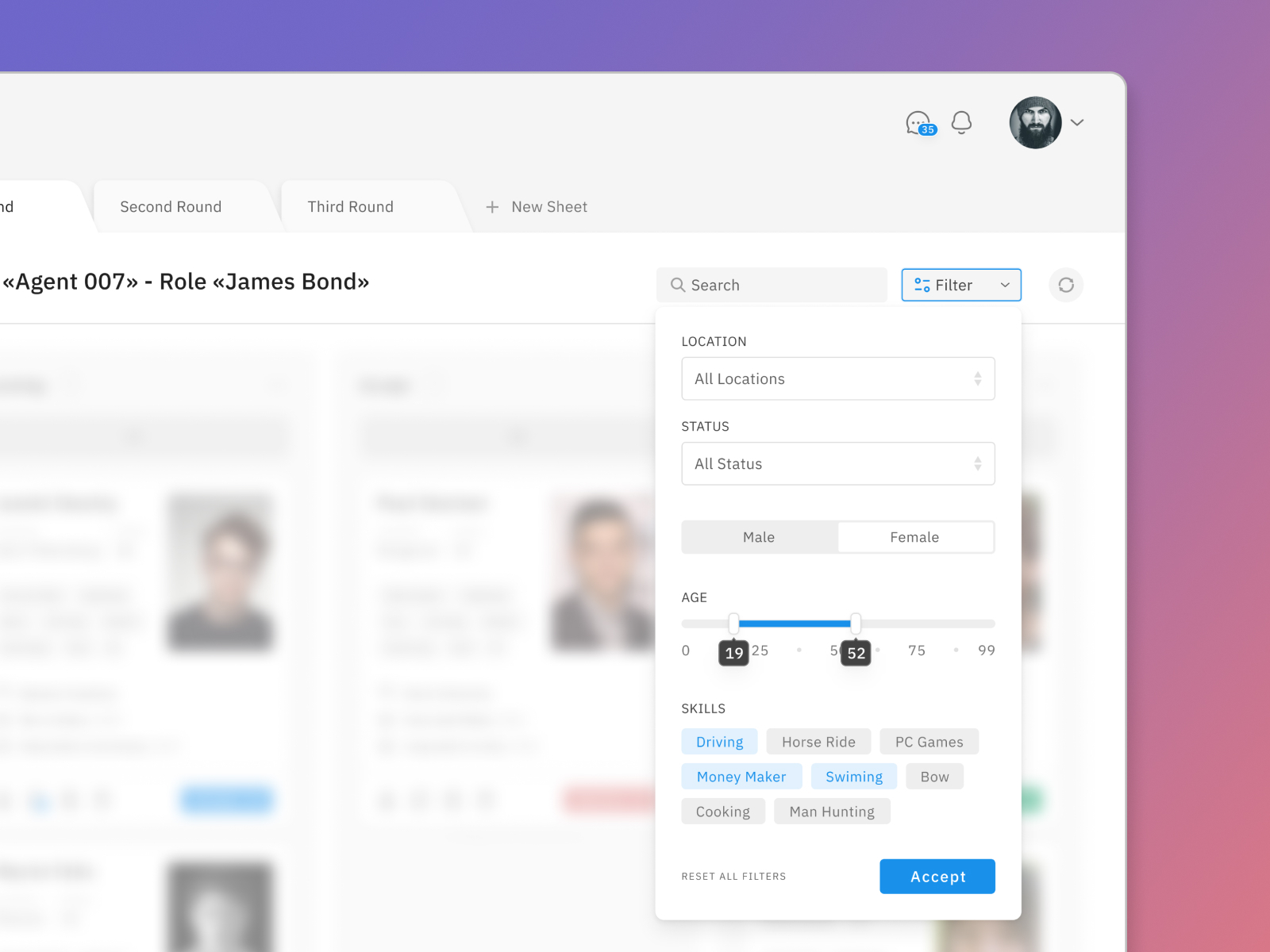 Casting Dashboard - Dropdown Filter by Roman Garkusha on Dribbble