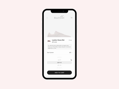 Size Selector animation app bottom sheet clear colors concept ecommerce figma ios iphone minimal minimalism minimalistic mobile monochrome shopping app sizes ui user inteface user story