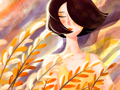 The wind fall girl illustration procreate wind yellow
