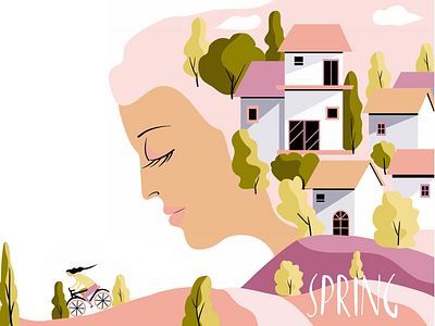 Spring bike illustration nature people spring vector