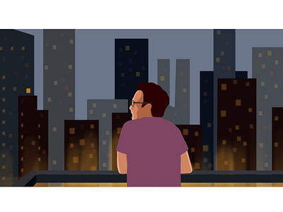 Loneliness design illustration man night