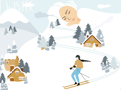 Winter girl illustration skiing snow vector