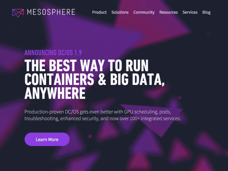 Announcing Mesosphere DC/OS 1.9 animation gif gradient landing mesosphere space web website