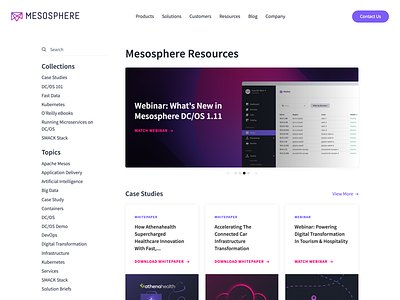 Mesosphere Resources Homepage Redesign blog developer enterprise free landing mesosphere resources site tool ui web