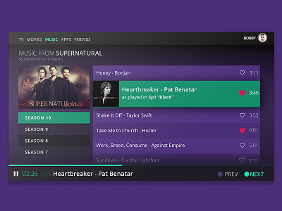 Music from TV music tv ui ux